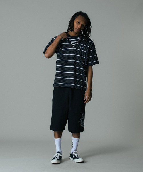 XLARGE(エクストララージ)の「STRIPE ZIP POLO SHIRT(Tシャツ/カットソー・メンズ・ブラック/グレー・S/M/L/XL)」の5枚目の写真