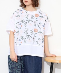 EMAGO お花刺繍切替えブラウス 半袖