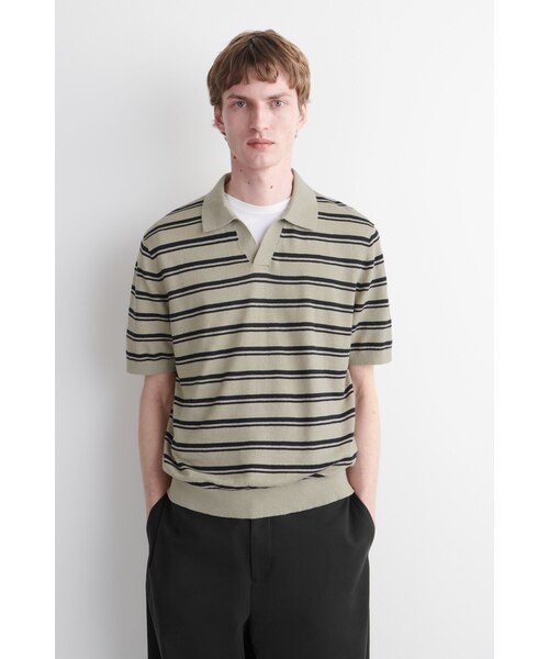【3/9まで引取】定価1.2万！COS リネン混ポロシャツ グレー XS セール】ニットリネンポロシャツ（Tシャツ/カットソー）｜COS（コス