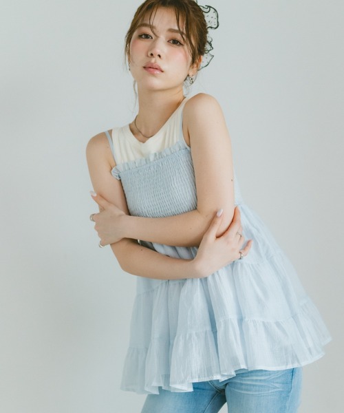 VANNIE U(ヴァニーユー)の「ティアードシフォンキャミソールチュニック(キャミソール・レディース・ライトピンク/ライトブルー/アイボリー・FREE)」の7枚目の写真