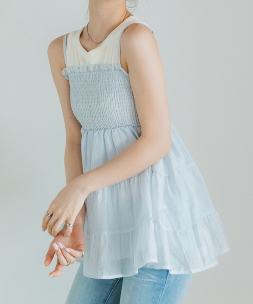 VANNIE U(ヴァニーユー)の「ティアードシフォンキャミソールチュニック(キャミソール・レディース・ライトピンク/ライトブルー/アイボリー・FREE)」の8枚目の写真