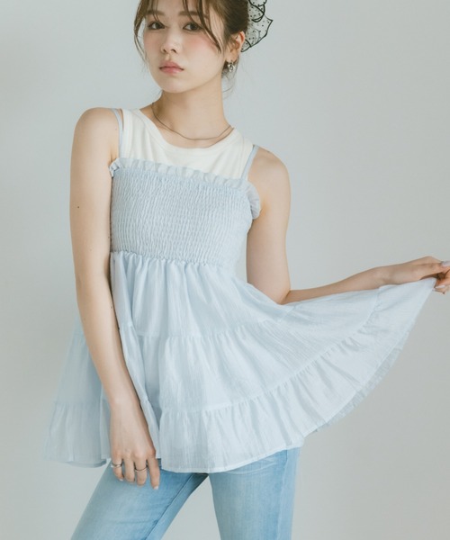 VANNIE U(ヴァニーユー)の「ティアードシフォンキャミソールチュニック(キャミソール・レディース・ライトピンク/ライトブルー/アイボリー・FREE)」の9枚目の写真