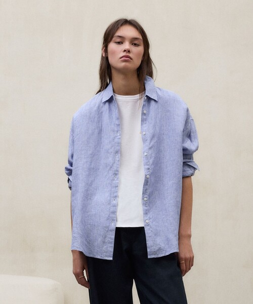 ECOALF(エコアルフ)の「DARIA ストライプ シャツ / DARIA LINEN SHIRT WOMAN(シャツ/ブラウス・レディース・ブルー系その他2・FREE)」の1枚目の写真