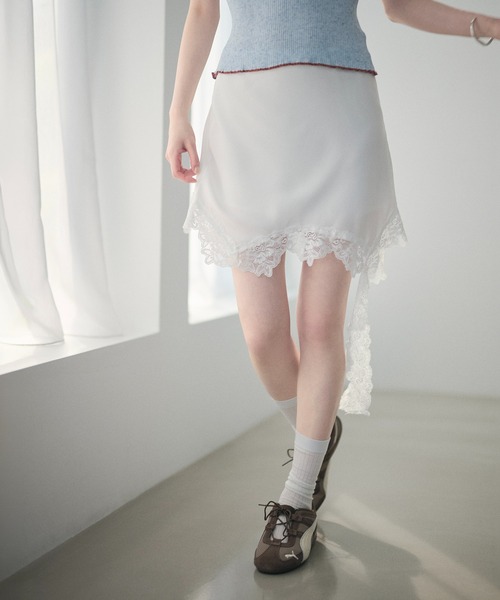 LAULEN(ローレン)の「2way lace hem mini skirt /2wayレースニュアンスヘムミニスカート(スカート・レディース・ホワイト/ブラウン/ブラック/グレー・FREE)」の2枚目の写真