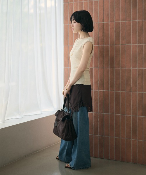 LAULEN(ローレン)の「2way lace hem mini skirt /2wayレースニュアンスヘムミニスカート(スカート・レディース・ホワイト/ブラウン/ブラック/グレー・FREE)」の5枚目の写真