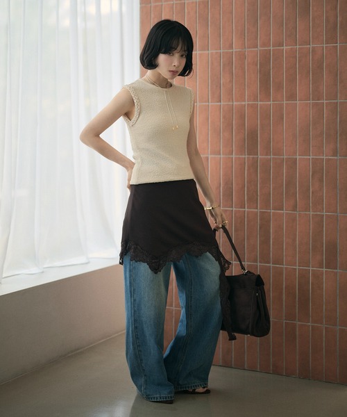 LAULEN(ローレン)の「2way lace hem mini skirt /2wayレースニュアンスヘムミニスカート(スカート・レディース・ホワイト/ブラウン/ブラック/グレー・FREE)」の8枚目の写真