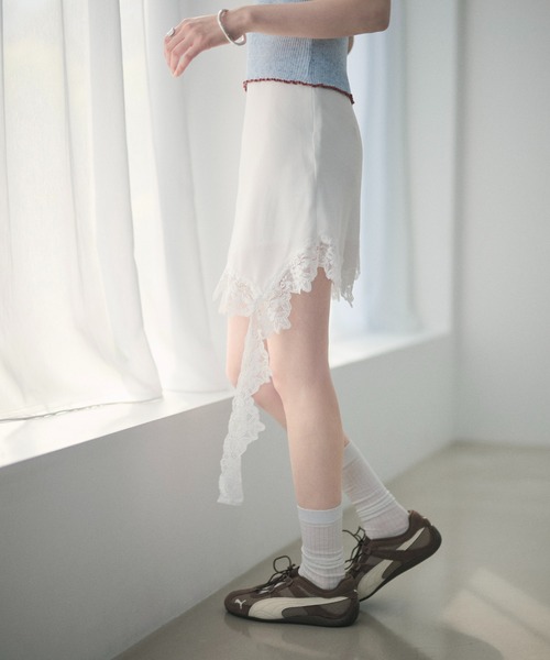 LAULEN(ローレン)の「2way lace hem mini skirt /2wayレースニュアンスヘムミニスカート(スカート・レディース・ホワイト/ブラウン/ブラック/グレー・FREE)」の22枚目の写真