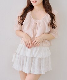 5分袖ラッフルBL&シャーリングキャミ