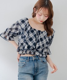 5分袖ラッフルBL&シャーリングキャミ