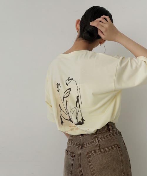 hellam（へラム）の「【hellam×pinmyself】フラワーアートTシャツ（Tシャツ/カットソー・レディース・チャコール/オートミール/イエロー/ホワイト/ブラウン/ブルー・FREE）」の18枚目の写真