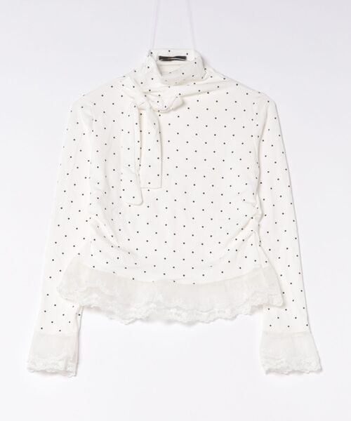 Ritzy(リッツィー)の「ドット柄 リボン&裾レース ハイネック長袖トップス(Tシャツ/カットソー・レディース・ホワイト/ブラック・FREE)」の8枚目の写真