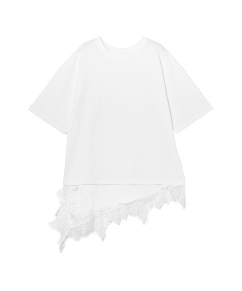 Re:EDIT（リエディ）の「[2026 SUMMER COLLECTION]裾サテンレースレイヤード風Tシャツ（Tシャツ/カットソー・レディース・オフホワイト/ブラック・FREE）」の16枚目の写真
