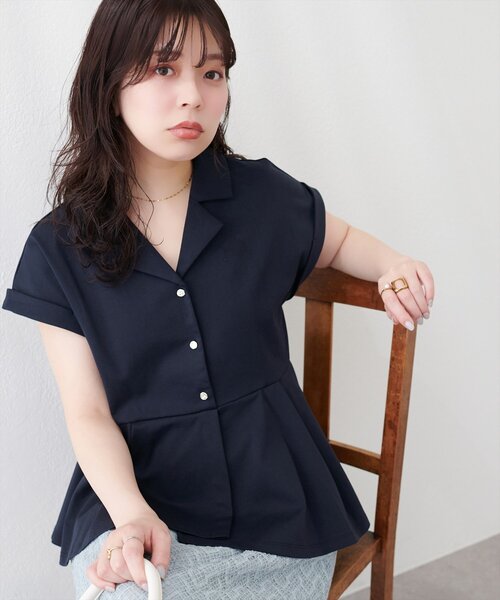 natural couture(ナチュラルクチュール)の「イレヘムカットソートップス(Tシャツ/カットソー・レディース・ネイビー/オフホワイト/ブラック/ピンクベージュ・FREE)」の2枚目の写真