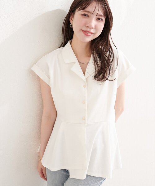 natural couture(ナチュラルクチュール)の「イレヘムカットソートップス(Tシャツ/カットソー・レディース・ネイビー/オフホワイト/ブラック/ピンクベージュ・FREE)」の3枚目の写真