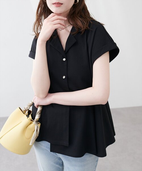 natural couture(ナチュラルクチュール)の「イレヘムカットソートップス(Tシャツ/カットソー・レディース・ネイビー/オフホワイト/ブラック/ピンクベージュ・FREE)」の1枚目の写真