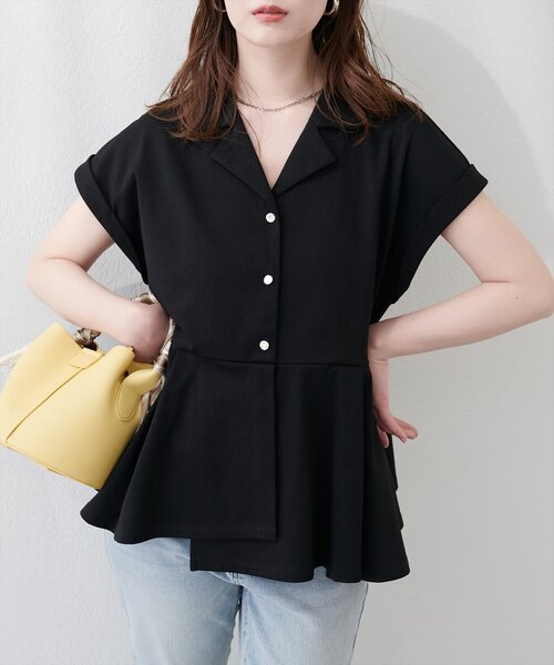 natural couture(ナチュラルクチュール)の「イレヘムカットソートップス(Tシャツ/カットソー・レディース・ネイビー/オフホワイト/ブラック/ピンクベージュ・FREE)」の5枚目の写真