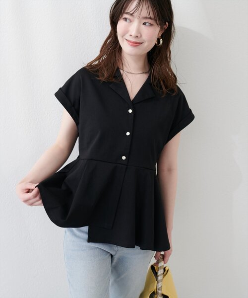 natural couture(ナチュラルクチュール)の「イレヘムカットソートップス(Tシャツ/カットソー・レディース・ネイビー/オフホワイト/ブラック/ピンクベージュ・FREE)」の6枚目の写真