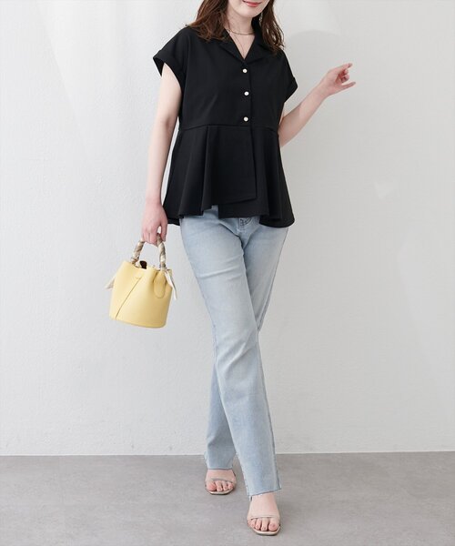 natural couture(ナチュラルクチュール)の「イレヘムカットソートップス(Tシャツ/カットソー・レディース・ネイビー/オフホワイト/ブラック/ピンクベージュ・FREE)」の8枚目の写真