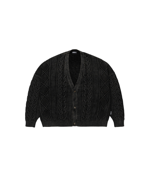Cable Washed Cardigan [BLACK]