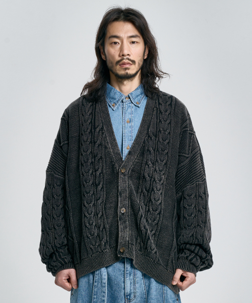 AJOBYAJO（アジョバイアジョ）の「Cable Washed Cardigan [BLACK]（カーディガン/ボレロ・メンズ・その他・FREE）」の6枚目の写真