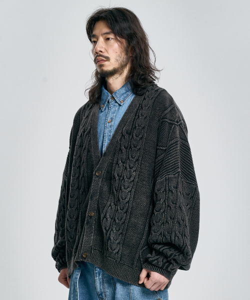 AJOBYAJO（アジョバイアジョ）の「Cable Washed Cardigan [BLACK]（カーディガン/ボレロ・メンズ・その他・FREE）」の7枚目の写真