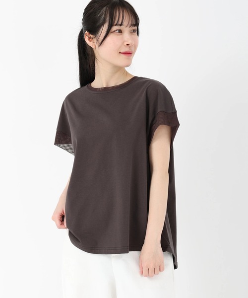 STRAWBERRY-FIELDS(ストロベリーフィールズ)の「プレミア天竺_チュールコンビカットソー(Tシャツ/カットソー・レディース・ピンク/モーブ系/オフホワイト・2)」の2枚目の写真