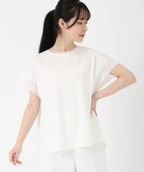 STRAWBERRY-FIELDS(ストロベリーフィールズ)の「プレミア天竺_チュールコンビカットソー(Tシャツ/カットソー・レディース・ピンク/モーブ系/オフホワイト・2)」の1枚目の写真