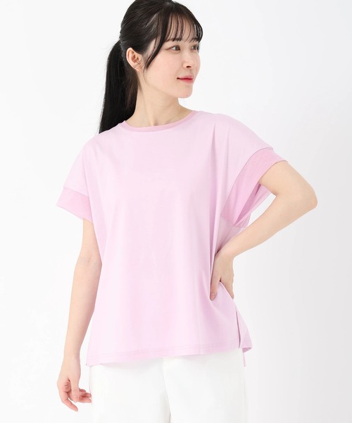 STRAWBERRY-FIELDS(ストロベリーフィールズ)の「プレミア天竺_チュールコンビカットソー(Tシャツ/カットソー・レディース・ピンク/モーブ系/オフホワイト・2)」の3枚目の写真