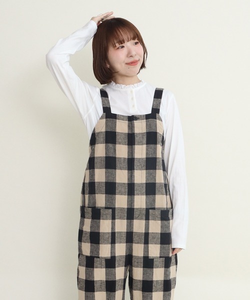 PAR ICI(パーリッシィ)の「コットン/リネン チェック サロペット(その他パンツ・レディース・ダークブラウン系/ブラック系/ブラック系その他・FREE)」の2枚目の写真