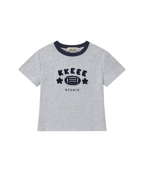KKEEE(ケーケーイーイー)の「ラグビースターブークル刺繍クロップ半袖Tシャツ(Tシャツ/カットソー・レディース・グレー/ホワイト・FREE)」の2枚目の写真