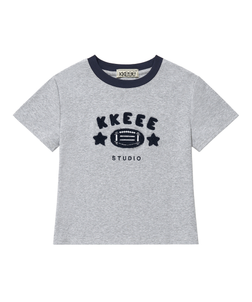 KKEEE(ケーケーイーイー)の「ラグビースターブークル刺繍クロップ半袖Tシャツ(Tシャツ/カットソー・レディース・グレー/ホワイト・FREE)」の7枚目の写真