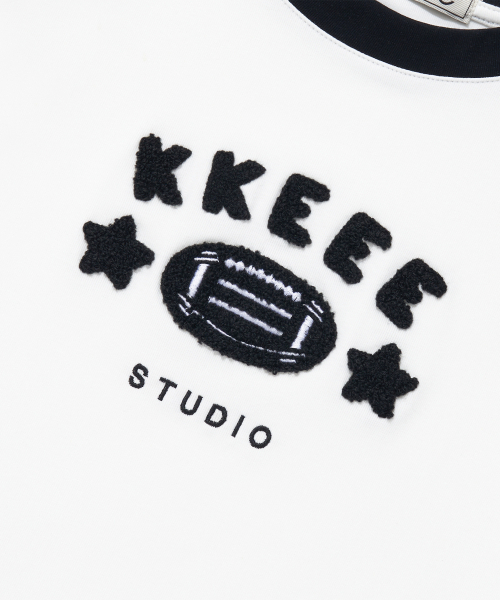 KKEEE(ケーケーイーイー)の「ラグビースターブークル刺繍クロップ半袖Tシャツ(Tシャツ/カットソー・レディース・グレー/ホワイト・FREE)」の6枚目の写真