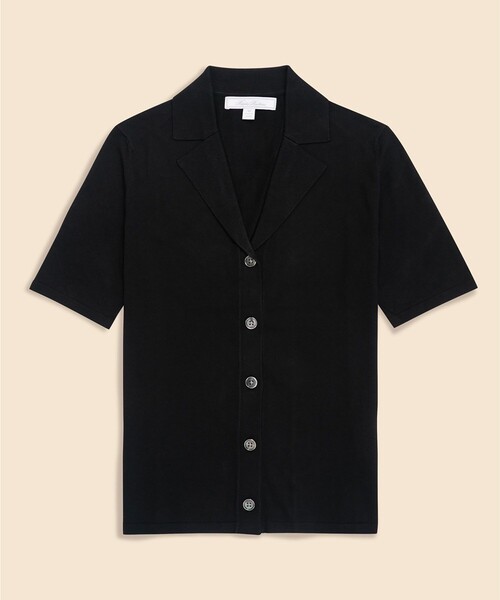 BROOKS BROTHERS(ブルックスブラザーズ)の「シルク/コットン ショートスリーブ オープンカラー カーディガン(ニット/セーター・レディース・ブラック・MEDIUM/X-SMALL)」の1枚目の写真