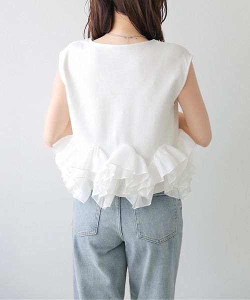 AMELY(エミリー)の「シアーフリルヘムトップス(Tシャツ/カットソー・レディース・ブラック/ホワイト・フリー)」の7枚目の写真