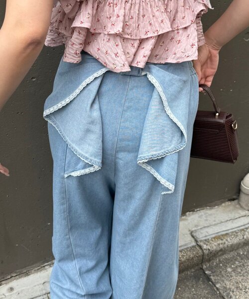 continuer de NICE CLAUP(コンティニューデナイスクラップ)の「バックリボンカーブパンツ(カーゴパンツ・レディース・ブラック/サックスブルー/ピンク/その他・FREE)」の5枚目の写真