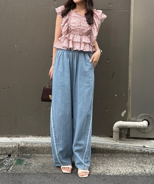 continuer de NICE CLAUP(コンティニューデナイスクラップ)の「バックリボンカーブパンツ(カーゴパンツ・レディース・ブラック/サックスブルー/ピンク/その他・FREE)」の10枚目の写真
