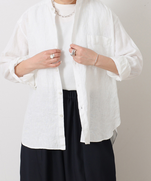 JOURNAL STANDARD LUXE(ジャーナルスタンダード ラックス)の「20リネン スタンドカラーシャツ(シャツ/ブラウス・レディース・ブラック/ホワイト・FREE)」の12枚目の写真