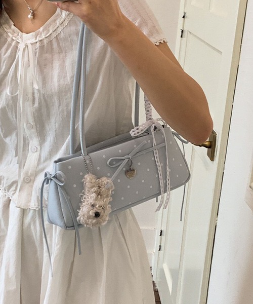 WESTSEA（ウエストシー）の「ドット柄 リボンチャーム 横長ワンショルダーバッグ（ショルダーバッグ・レディース・レッド/ブルー/ホワイト/ピンク/ブラック・FREE）」の21枚目の写真