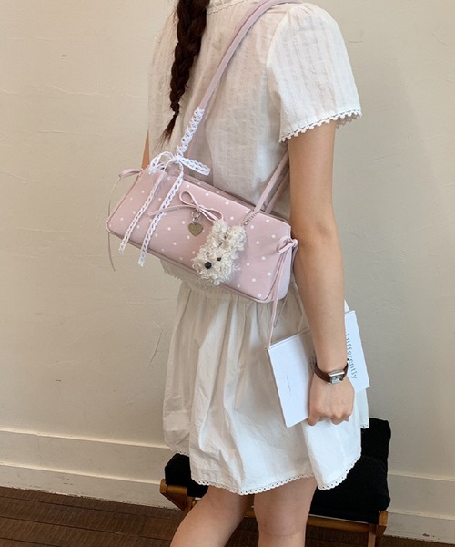 WESTSEA（ウエストシー）の「ドット柄 リボンチャーム 横長ワンショルダーバッグ（ショルダーバッグ・レディース・レッド/ブルー/ホワイト/ピンク/ブラック・FREE）」の20枚目の写真