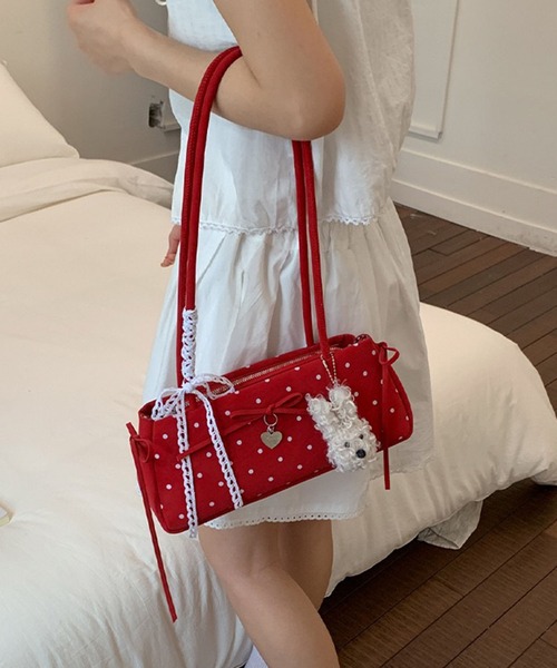 WESTSEA（ウエストシー）の「ドット柄 リボンチャーム 横長ワンショルダーバッグ（ショルダーバッグ・レディース・レッド/ブルー/ホワイト/ピンク/ブラック・FREE）」の15枚目の写真