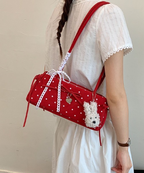 WESTSEA（ウエストシー）の「ドット柄 リボンチャーム 横長ワンショルダーバッグ（ショルダーバッグ・レディース・レッド/ブルー/ホワイト/ピンク/ブラック・FREE）」の13枚目の写真