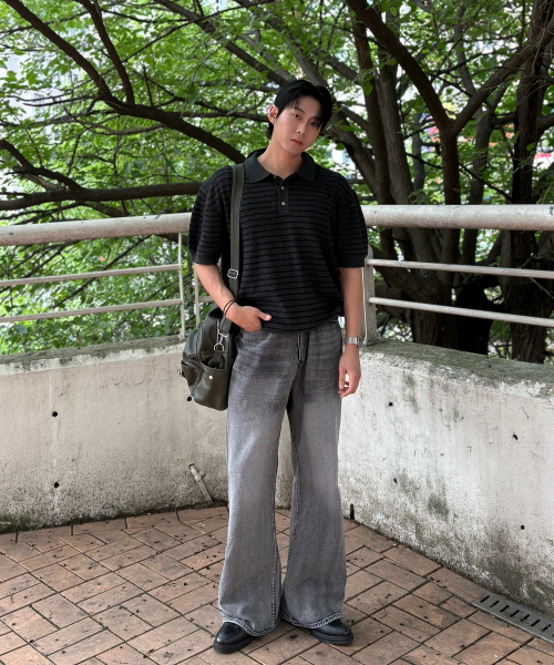 MOOVN(ムブン)の「ストライプカラー ハーフニット チャコール(ニット/セーター・メンズ・その他・MEDIUM/LARGE)」の4枚目の写真