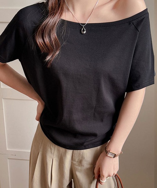 meJane(ミージェーン)の「ワイドネック ワンショルダー 半そでカットソー(Tシャツ/カットソー・レディース・ブラック/ホワイト/グレー・FREE)」の5枚目の写真
