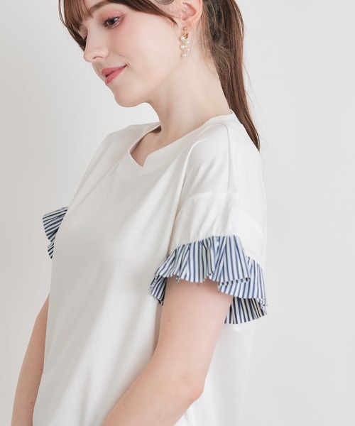 PICCIN PERLA(ピッチンペルラ)の「布帛切り替えスリーブプルオーバー(Tシャツ/カットソー・レディース・ホワイト系その他/ブラック/オフホワイト・M)」の2枚目の写真