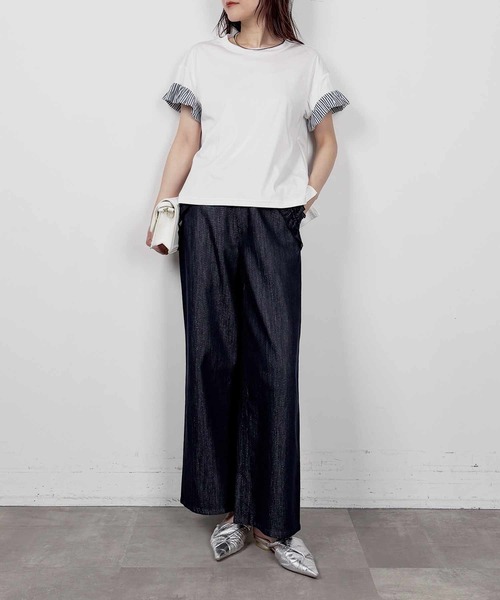 PICCIN PERLA(ピッチンペルラ)の「布帛切り替えスリーブプルオーバー(Tシャツ/カットソー・レディース・ホワイト系その他/ブラック/オフホワイト・M)」の19枚目の写真