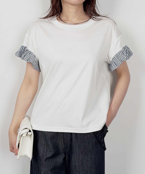 PICCIN PERLA(ピッチンペルラ)の「布帛切り替えスリーブプルオーバー(Tシャツ/カットソー・レディース・ホワイト系その他/ブラック/オフホワイト・M)」の15枚目の写真