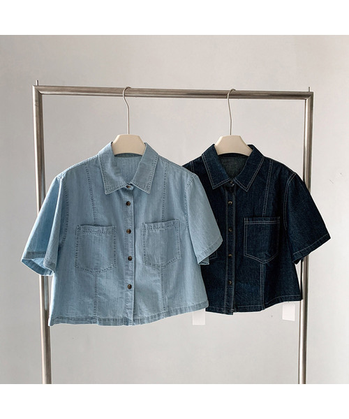 VASCARA(バスカラ)の「Stitch Short Sleeve Denim Shirt (2colors)(シャツ/ブラウス・レディース・ライトブルー/ダークブルー・FREE)」の2枚目の写真