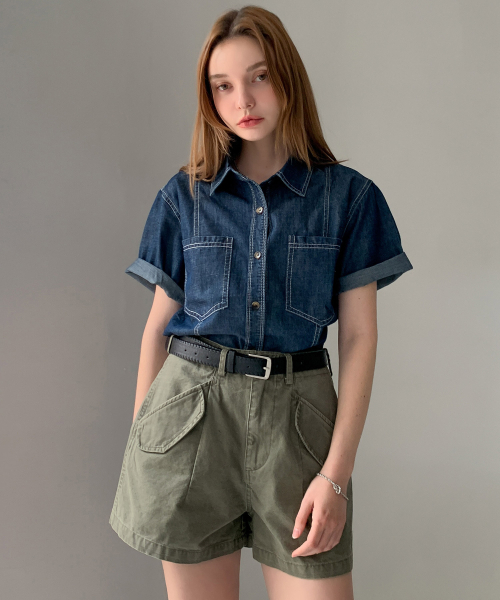 VASCARA(バスカラ)の「Stitch Short Sleeve Denim Shirt (2colors)(シャツ/ブラウス・レディース・ライトブルー/ダークブルー・FREE)」の5枚目の写真