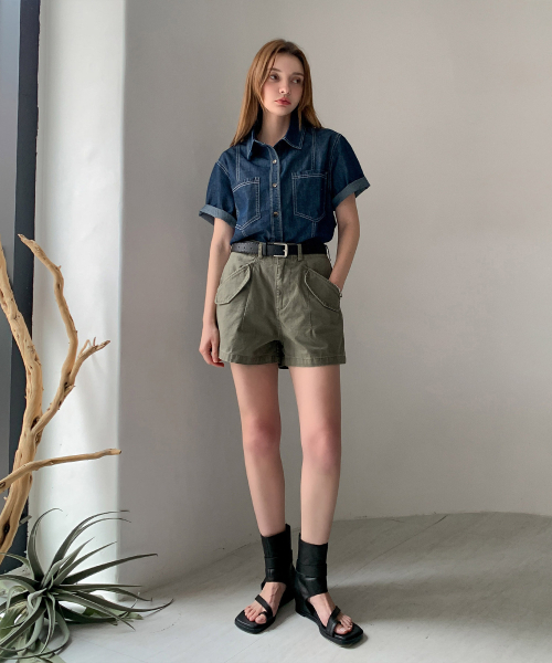 VASCARA(バスカラ)の「Stitch Short Sleeve Denim Shirt (2colors)(シャツ/ブラウス・レディース・ライトブルー/ダークブルー・FREE)」の4枚目の写真
