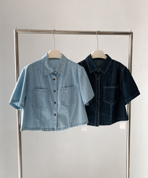 VASCARA(バスカラ)の「Stitch Short Sleeve Denim Shirt (2colors)(シャツ/ブラウス・レディース・ライトブルー/ダークブルー・FREE)」の3枚目の写真